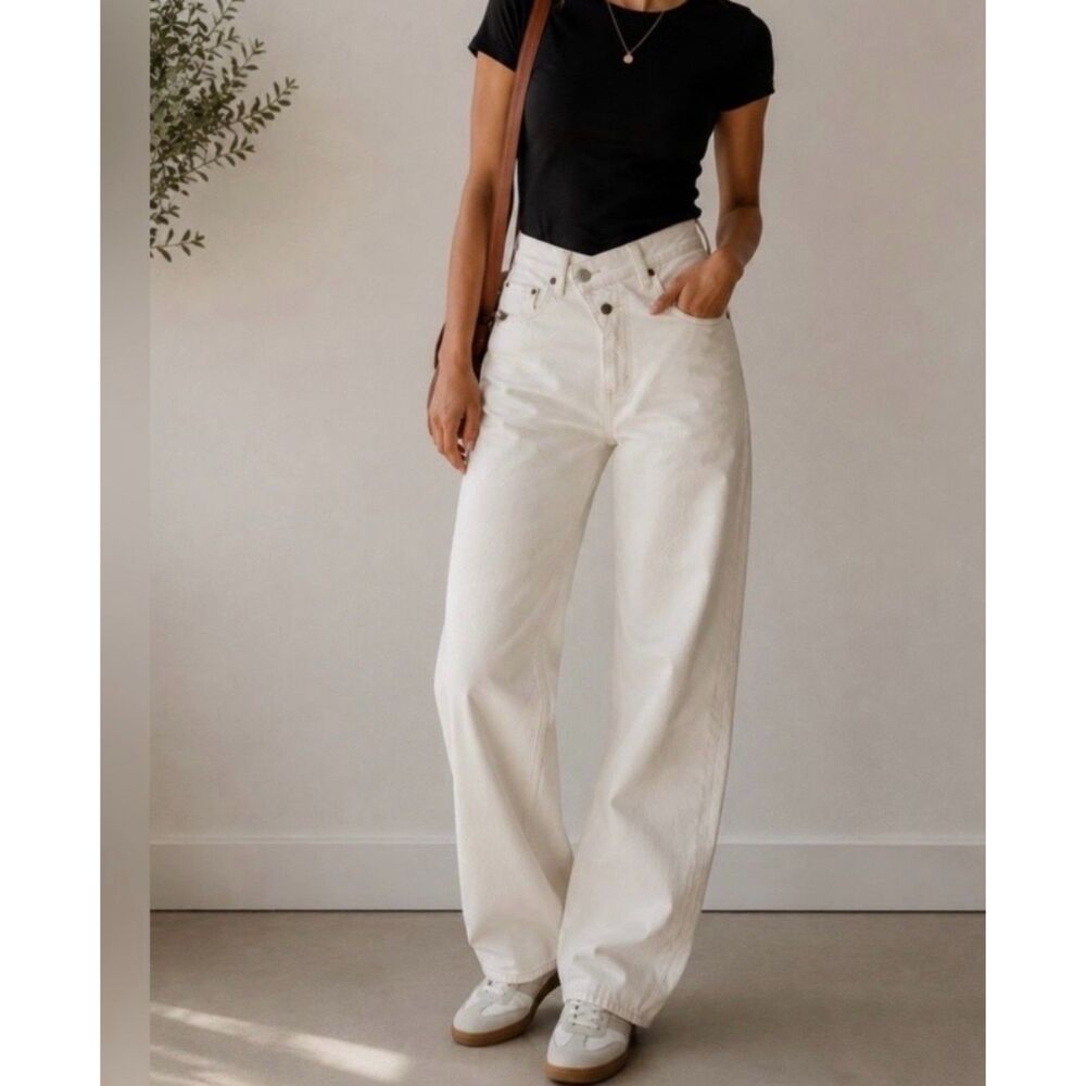 Agolde Criss Cross Button Fly Mid Rise White Jeans 4 Organic Cotton Wide Leg